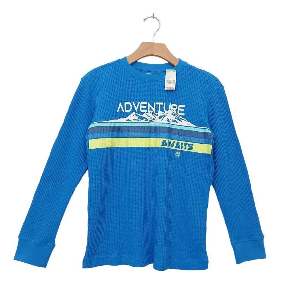 Simply Styled Pullover Top Boys Medium 10/12 Blue Long Sleeve Crew Neck Cotton